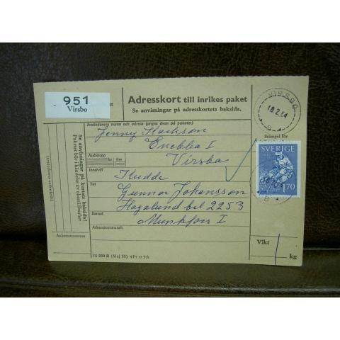 Paketavi med stämplade frimärken - 1964 - Virsbo till Munkfors
