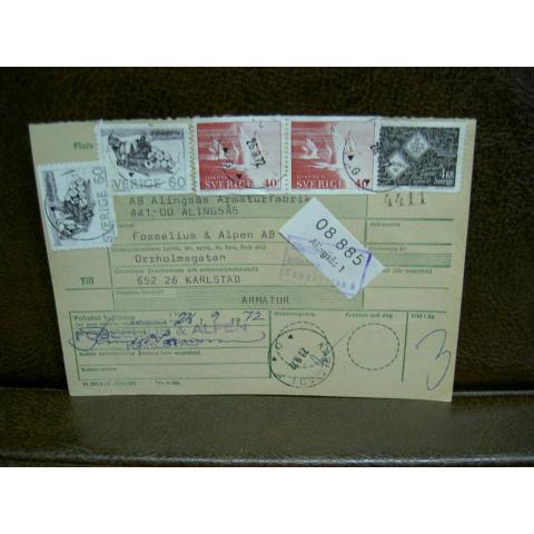 Paketavi med 5 st stämplade frimärken - 1972 - Alingsås 1 till Karlstad 1