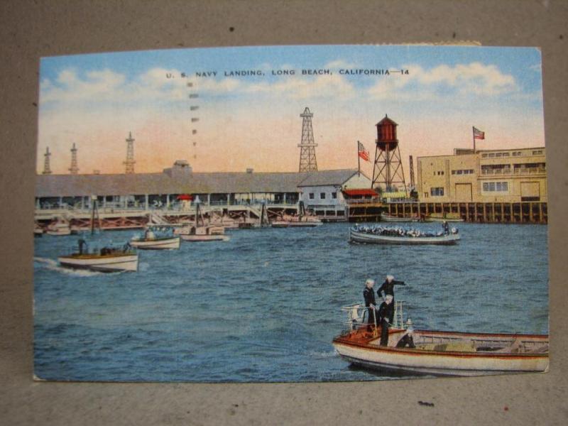 Båtar i hamnen Long Beach Californien 1951 skrivet gammalt vykort med fina frimärken