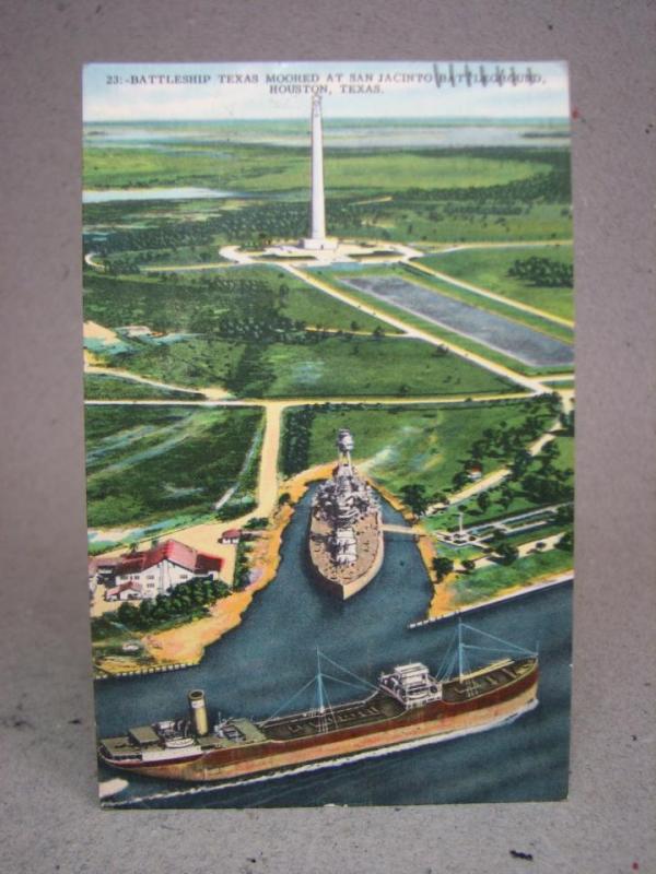 Slagskepp i hamn Huston Texas 1957 skrivet gammalt vykort