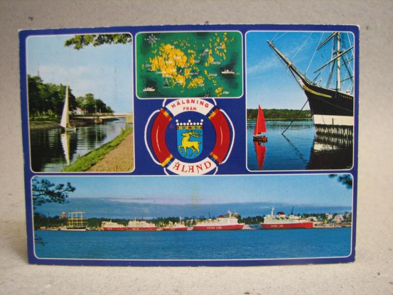Fartyg i hamn Mariehamn Åland 1977 skrivet gammalt vykort