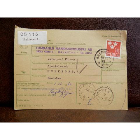 Frimärken på adresskort - stämplat 1962 - Halmstad 1 - Munkfors 