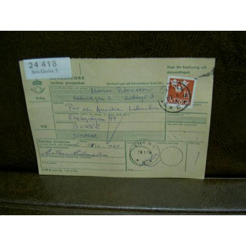 Paketavi med stämplade frimärken - 1964 - Stockholm 5 till Sunne