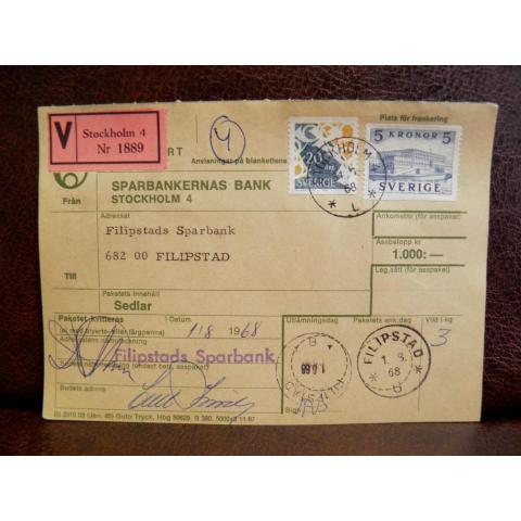 Frimärken  på adresskort - stämplat 1968 - Stockholm 4 - Filipstad