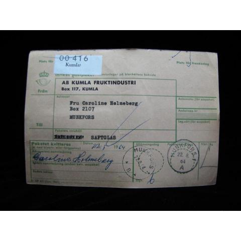 Adresskort med stämplade frimärken - 1964 - Kumla till Munkfors