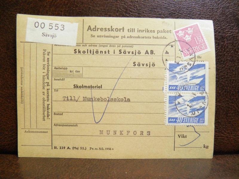 Frimärken på adresskort - stämplat 1962 - Sävsjö - Munkfors 