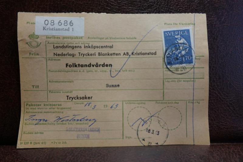 Frimärke på adresskort - stämplat 1963 - Kristianstad 1 - Sunne