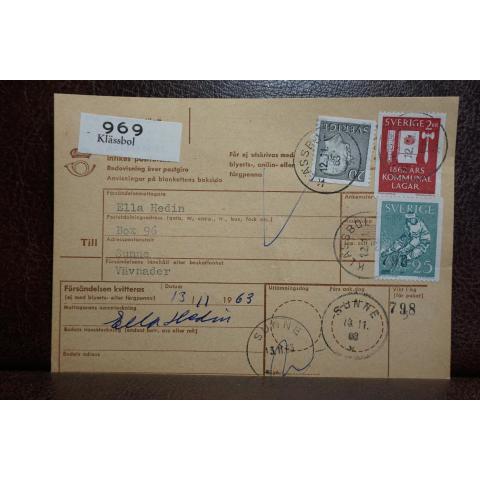 Frimärken  på adresskort - stämplat 1963 - Klässbol - Sunne