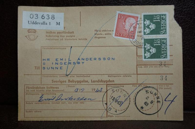 Frimärken  på adresskort - stämplat 1963 - Uddevalla 1 M - Sunne 