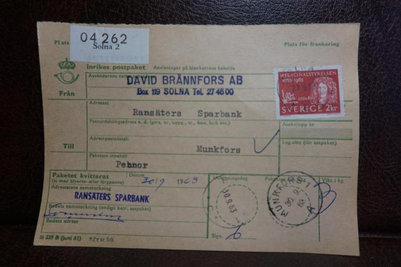 Frimärke på adresskort - stämplat 1963 - Solna 2 - Munkfors