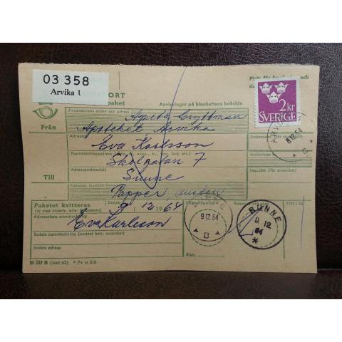Frimärken på adresskort - stämplat 1964 - Arvika 1 - Sunne
