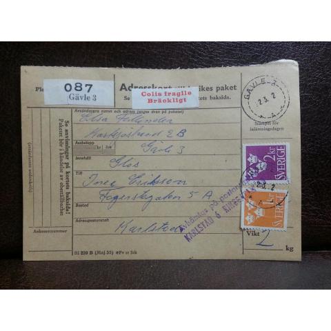 Frimärke på adresskort - stämplat 1962 - Gävle 3 - Karlstad