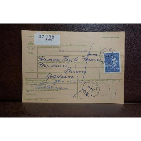 Frimärke  på adresskort - stämplat 1963 - Sunne - Sunne