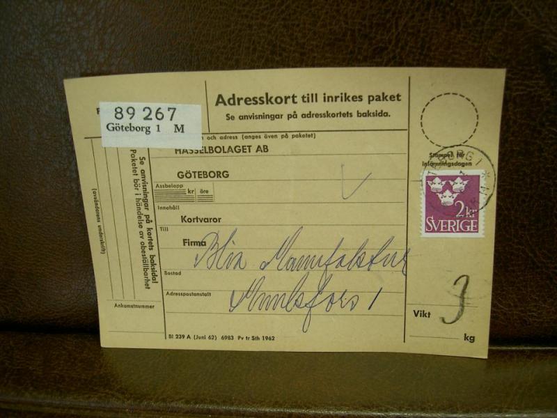 Paketavi med stämplade frimärken - 1964 - Göteborg 1 till Munkfors