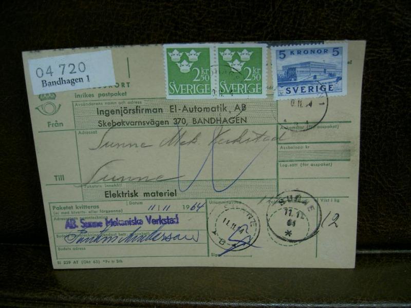 Paketavi med stämplade frimärken - 1964 - Bandhagen 1 till Sunne
