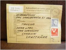 Frimärke  på adresskort - stämplat 1961 - Hälsingborg 3 - Skattkärr
