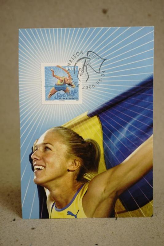 Kajsa Bergqvist  Svenska Hopp Maximi vykort med fin stämpel på 2 frimärken