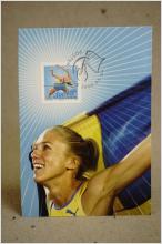 Kajsa Bergqvist  Svenska Hopp Maximi vykort med fin stämpel på 2 frimärken