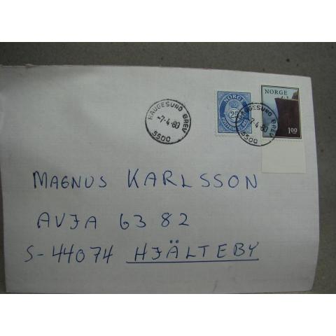 Äldre brev med frimärken - stämplat Haugesund 1980