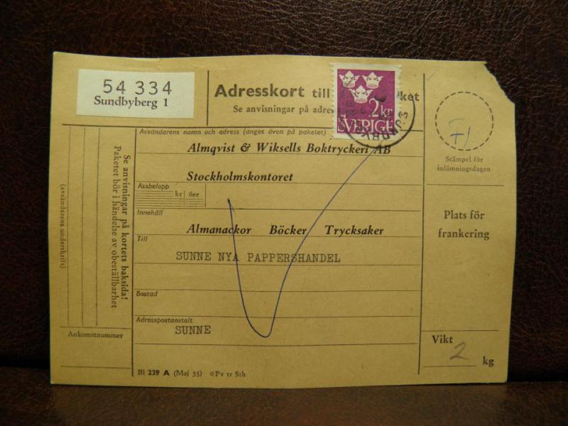 Frimärke  på adresskort - stämplat 1963 - Sundbyberg 1 - Sunne