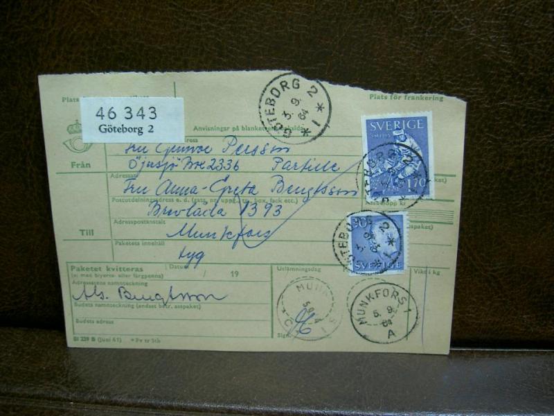 Paketavi med stämplade frimärken - 1964 - Göteborg 2 till Munkfors