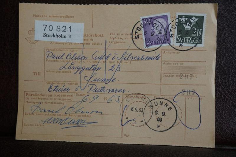 Frimärken  på adresskort - stämplat 1963 - Stockholm 3 - Sunne