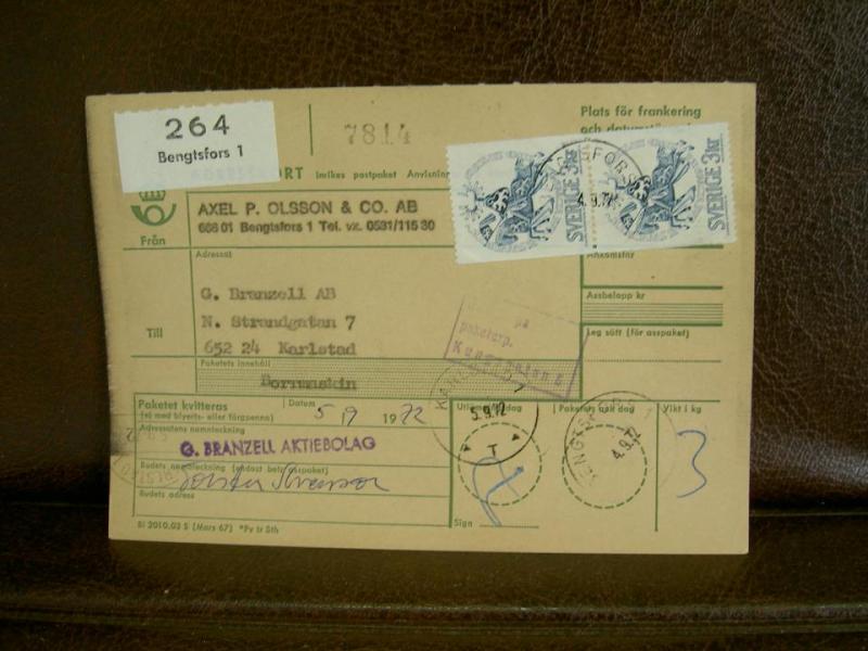 Paketavi med stämplade frimärken - 1972 - Bengtsfors 1 till Karlstad
