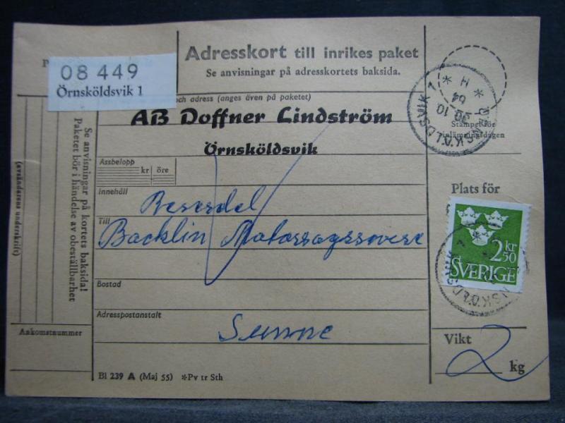 Adresskort med stämplade frimärken - 1964 - Örnsköldsvik till Sunne