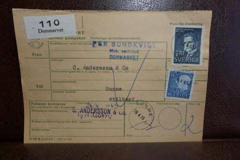 Frimärken på adresskort - stämplat 1963 - Domnarvet - Sunne