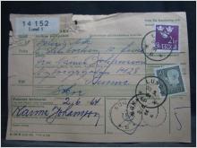 Adresskort med stämplade frimärken - 1964 - Lund till Sunne