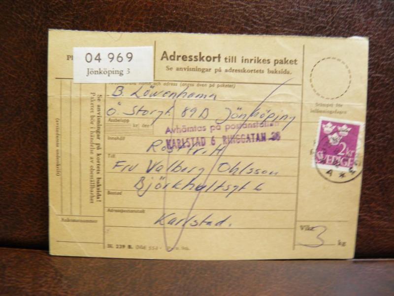 Frimärken på adresskort - stämplat 1962 - Jönköping 3 - Karlstad
