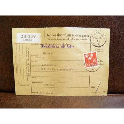 Frimärke  på adresskort - stämplat 1961 - Malung - Skattkärr 