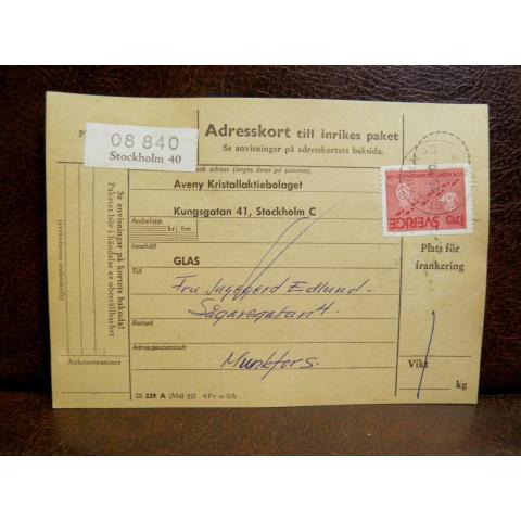 Frimärken på adresskort - stämplat 1962 - Stockholm 40 - Munkfors 