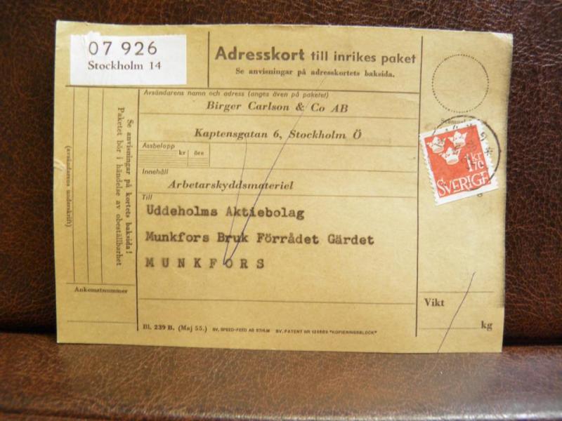 Frimärken på adresskort - stämplat 1962 - Stockholm 14 - Munkfors 