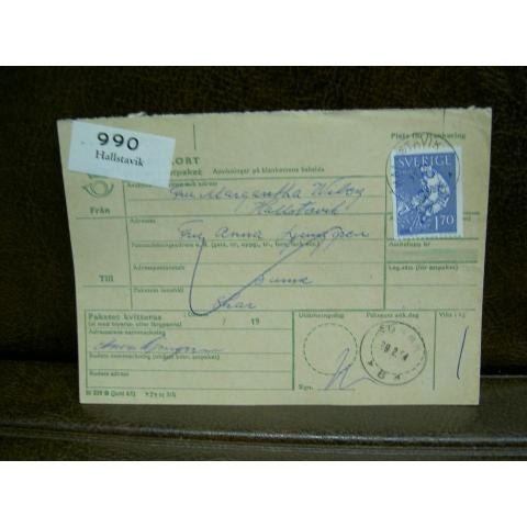 Paketavi med stämplade frimärken - 1964 - Hallstavik till Sunne