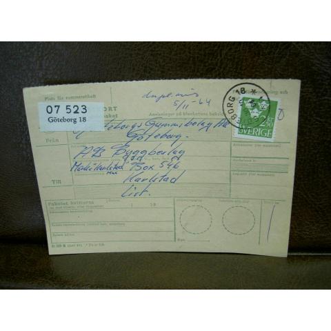Paketavi med stämplade frimärken - 1964 - Göteborg 18 till Karlstad