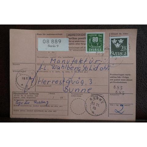 Frimärken på adresskort - stämplat 1963 - Borås 9 - Sunne