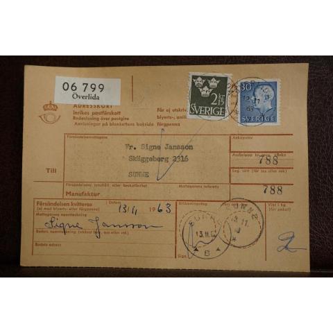Frimärken på adresskort - stämplat 1963 - Överlida - Sunne