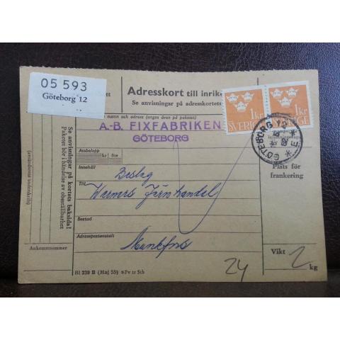 Frimärken på adresskort - stämplat 1962 - Göteborg 12 - Munkfors 