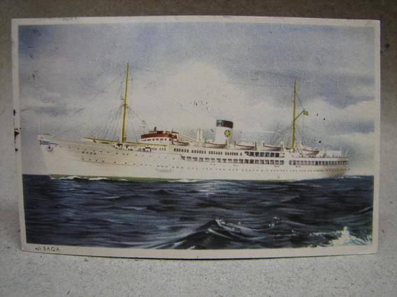Fartyg m/s Saga 1952 skrivet gammalt vykort