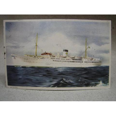 Fartyg m/s Saga 1952 skrivet gammalt vykort