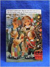 Vykort Söta Barn klär julgranen och vers på kortet