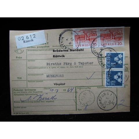 Adresskort med stämplade frimärken - 1964 - Rättvik till Munkfors