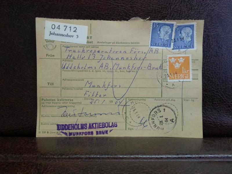 Frimärken  på adresskort - stämplat 1964 - Johanneshov 5 - Munkfors