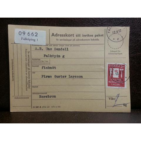 Frimärke på adresskort - stämplat 1962 - Falköping 1 - Norsbron