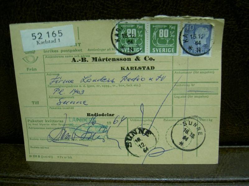 Paketavi med stämplade frimärken - 1964 - karlstad 1 till Sunne