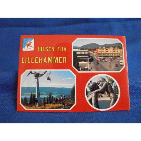 Vykort - Hilsen Fra Lillehammer - Folkliv - Gamla Bilar - Buss - Linbana - Norway / Flerbild