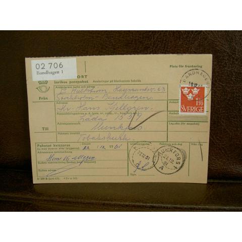 Paketavi med stämplade frimärken - 1961 - Bandhagen 1 till Munkfors