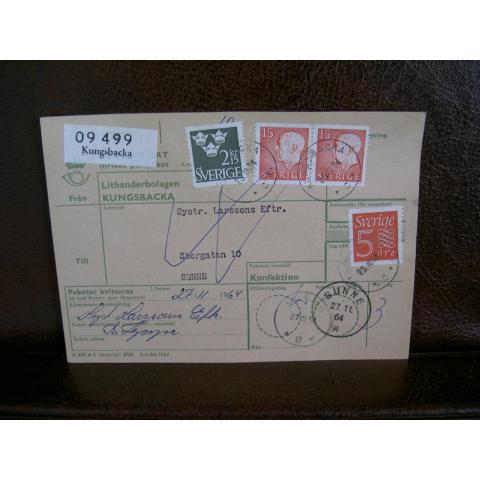 Paketavi med stämplade frimärken - 1964 - Kungsbacka till Sunne