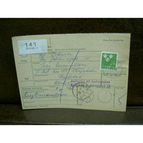 Paketavi med stämplade frimärken - 1962 - Skövde 2 till karlstad